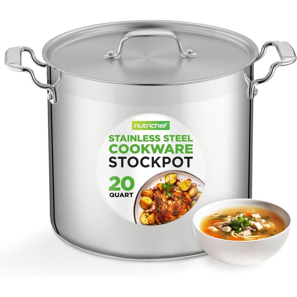 imageNutriChef Stainless Steel Cookware Stockpot  14 Quart Heavy Duty Induction Pot Soup Pot with Stainless Steel Lid Gas Induction Ceramic Glass and Halogen Cooktops Compatible  NCSPT14Q20 Quarts