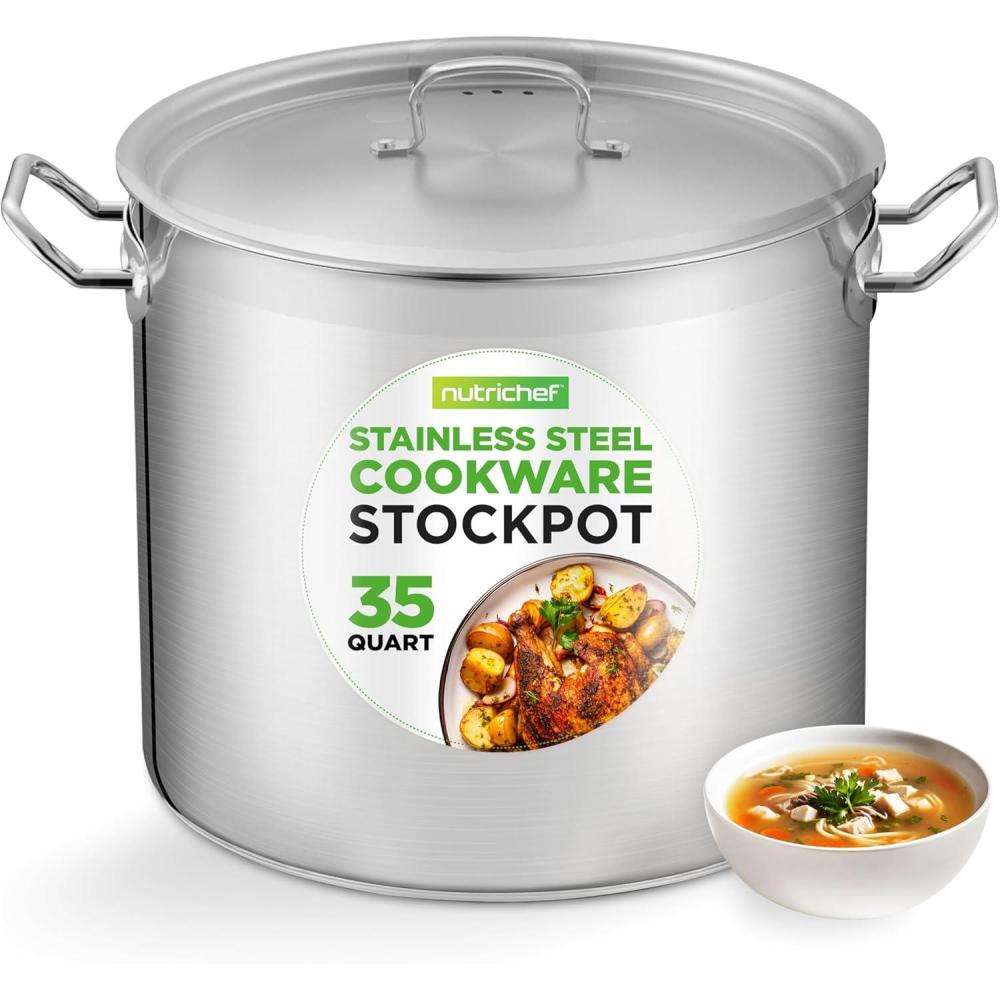 imageNutriChef Stainless Steel Cookware Stockpot  14 Quart Heavy Duty Induction Pot Soup Pot with Stainless Steel Lid Gas Induction Ceramic Glass and Halogen Cooktops Compatible  NCSPT14Q35 Quarts