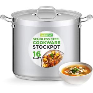 imageNutriChef Stainless Steel Cookware Stockpot  14 Quart Heavy Duty Induction Pot Soup Pot with Stainless Steel Lid Gas Induction Ceramic Glass and Halogen Cooktops Compatible  NCSPT14Q16 Quarts
