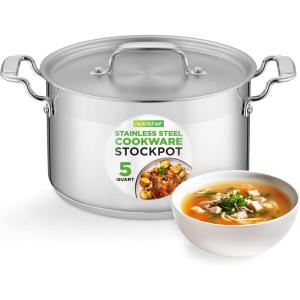 imageNutriChef Stainless Steel Cookware Stockpot  14 Quart Heavy Duty Induction Pot Soup Pot with Stainless Steel Lid Gas Induction Ceramic Glass and Halogen Cooktops Compatible  NCSPT14Q5 Quarts