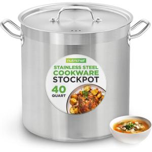 imageNutriChef Stainless Steel Cookware Stockpot  14 Quart Heavy Duty Induction Pot Soup Pot with Stainless Steel Lid Gas Induction Ceramic Glass and Halogen Cooktops Compatible  NCSPT14Q40 Quarts