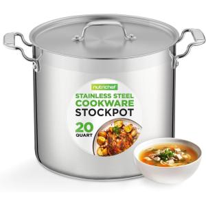 imageNutriChef Stainless Steel Cookware Stockpot  14 Quart Heavy Duty Induction Pot Soup Pot with Stainless Steel Lid Gas Induction Ceramic Glass and Halogen Cooktops Compatible  NCSPT14Q20 Quarts