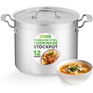 imageNutriChef Stainless Steel Cookware Stockpot  14 Quart Heavy Duty Induction Pot Soup Pot with Stainless Steel Lid Gas Induction Ceramic Glass and Halogen Cooktops Compatible  NCSPT14Q12 Quarts