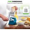 imageNutrichef 3 in 1 Cheese Grater ampamp Shredder  Strong Suction Base Rotary Handle with Safety Lock  Includes Hand Crank ampamp 3 Drum Blades for 3 Textures Fine Medium ampamp Strips  Blue