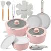 imageNutriChef 18Piece Ceramic Cookware Set with Detachable Handles SpaceSaving Nonstick Pots Pans ampamp Lids OvenSafe Bowls Stackable Storage Includes Cooking Utensils ampamp Accessories CreamPink