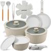 imageNutriChef 18Piece Ceramic Cookware Set with Detachable Handles SpaceSaving Nonstick Pots Pans ampamp Lids OvenSafe Bowls Stackable Storage Includes Cooking Utensils ampamp Accessories CreamGreen
