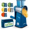 imageNutriChef 5 in 1 Cheese Grater ampamp Shredder  5 Different Blades for Thin Thick Julienne Strips Wavy ampamp Straight Strips  Includes Hand Crank Strong Suction Base ampamp Storage Container  Blue