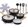 imageNutriChef Ceramic Cookware Set with Cooking Utensils  14Piece Nonstick Cookware Set with Glass Lids Compatible with All Cooktops HeatResistant Handles and Stylish Finish PinkBlack