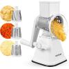 imageNutrichef 3 in 1 Cheese Grater ampamp Shredder  Strong Suction Base Rotary Handle with Safety Lock  Includes Hand Crank ampamp 3 Drum Blades for 3 Textures Fine Medium ampamp Strips  White