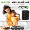 imageNutriChef NonStick 2Piece 12 Cup Muffin Pans with 100 Parchment Cupcake Liners Carbon Steel Professional Grade Muffin Pans for Baking Durable ampamp Dishwasher Safe 137quotx104quotx11quot Inch Black