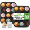 imageNutriChef NonStick 2Piece 12 Cup Muffin Pans with 100 Parchment Cupcake Liners Carbon Steel Professional Grade Muffin Pans for Baking Durable ampamp Dishwasher Safe 137quotx104quotx11quot Inch Black