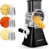 imageNutrichef 3 in 1 Cheese Grater ampamp Shredder  Strong Suction Base Rotary Handle with Safety Lock  Includes Hand Crank ampamp 3 Drum Blades for 3 Textures Fine Medium ampamp Strips  Black
