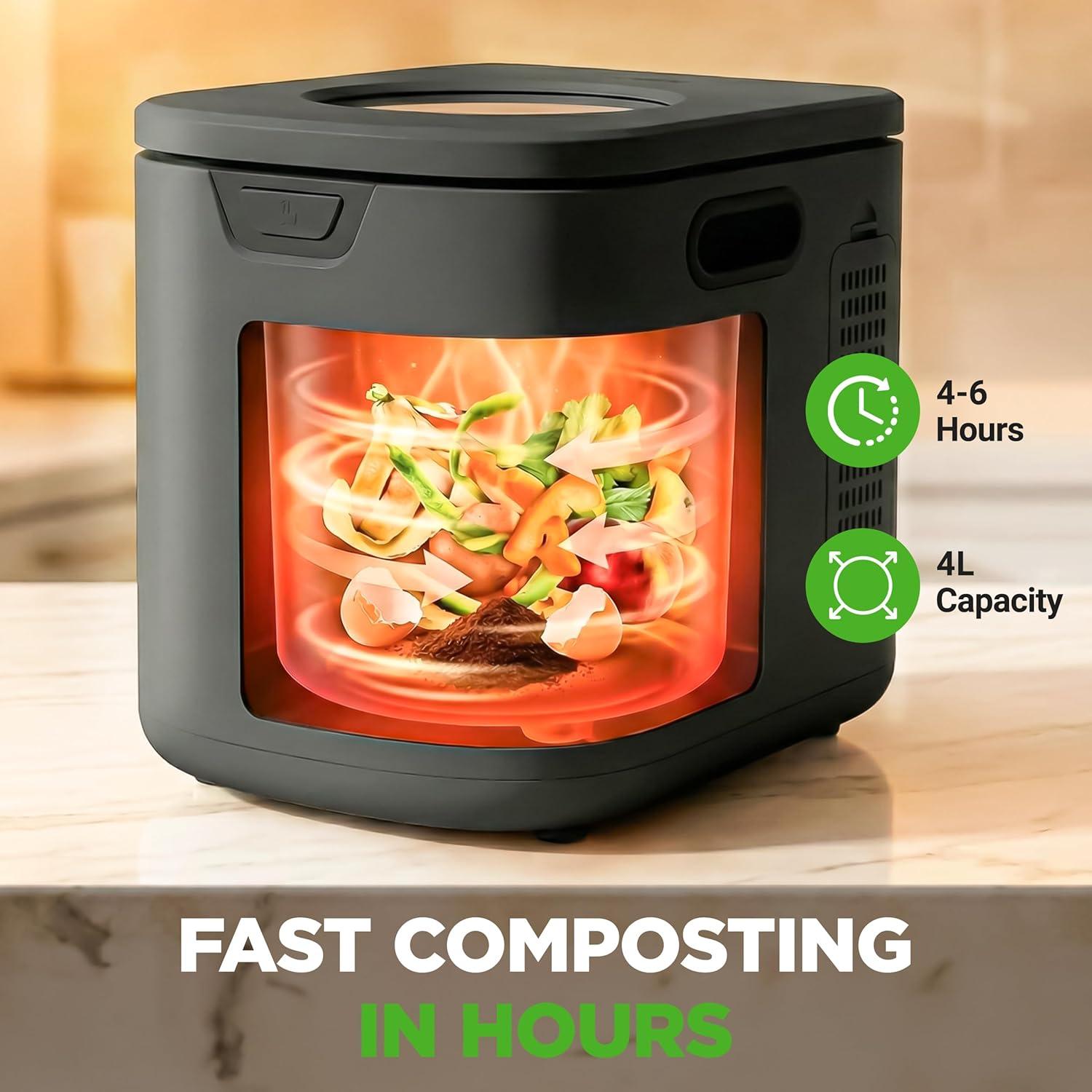 imageNutriChef 4 Quart Electric Kitchen Composter  Smart Countertop Composter Includes 2 Odorless Carbon Filters  Electric Compost Bin for Indoor Use  3 Volume Based Modes Small Medium ampamp Large  Gray