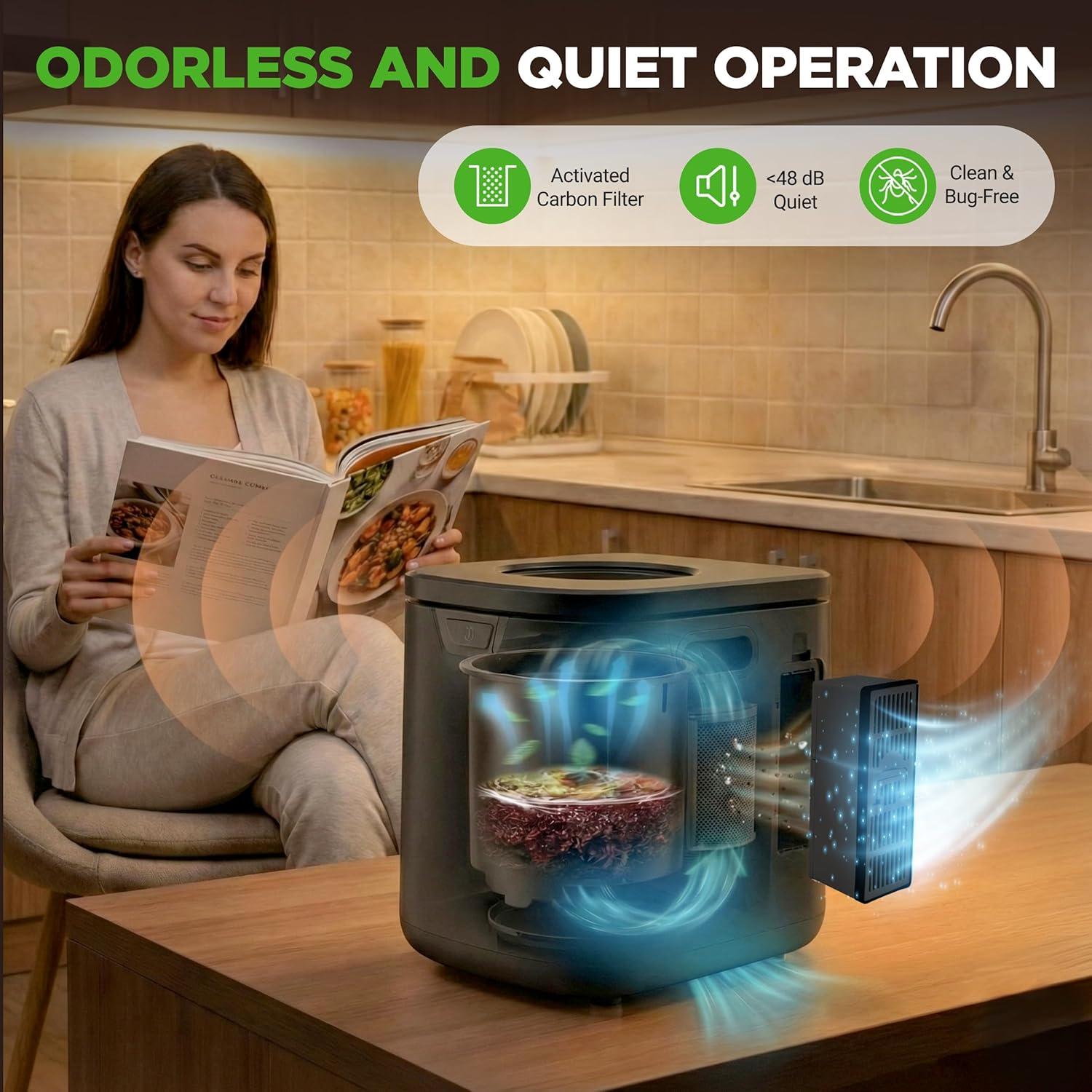 imageNutriChef 4 Quart Electric Kitchen Composter  Smart Countertop Composter Includes 2 Odorless Carbon Filters  Electric Compost Bin for Indoor Use  3 Volume Based Modes Small Medium ampamp Large  Gray