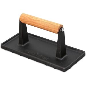 image:imageNutriChef Cast Iron Grill Press HeavyDuty Smash Burger Press with Beech Wood Handle Reduces Cooking Time Ideal Meat Press for Steaks Sandwiches ampamp More Safe for Gas Electric ampamp Induction 9quotx4quot