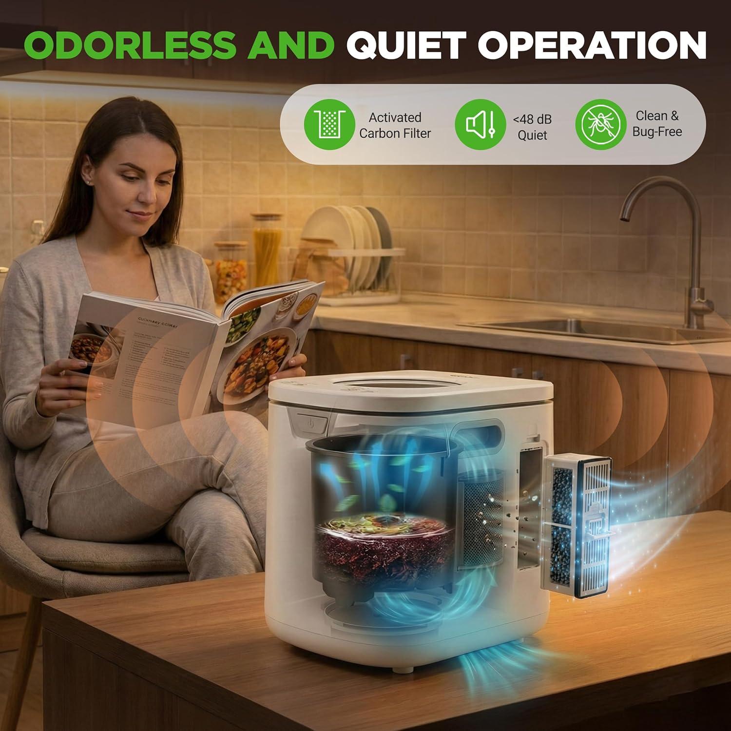 image:imageNutriChef 4 Quart Electric Kitchen Composter  Smart Countertop Composter Includes 2 Odorless Carbon Filters  Electric Compost Bin for Indoor Use  3 Volume Based Modes Small Medium amp Large  White