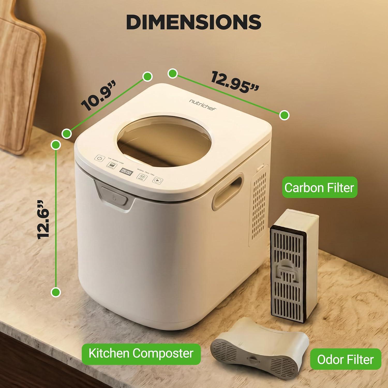 image:imageNutriChef 4 Quart Electric Kitchen Composter  Smart Countertop Composter Includes 2 Odorless Carbon Filters  Electric Compost Bin for Indoor Use  3 Volume Based Modes Small Medium amp Large  White