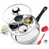 image:imageNutriChef Egg Poacher Pan Set  787 Stainless Steel Poached Egg Cooker with 4 NonStick Poaching Cups Glass Lid Timer Oven Mitt and Spatula for Perfect Poached Eggs Induction Compatible Silver