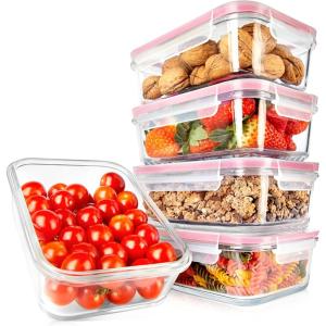 image:imageNutriChef 10Piece Glass Food Containers  Stackable Superior Glass Mealprep Storage Containers Newly Innovated Leakproof Locking Lids wAir Hole FreezertoOvenSafe Red