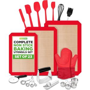 image:imageNutriChef 23Piece Baking Utensil Collection with Measuring Tools Silicone Mats Spatulas Whisk amp Oven Mitts  Complete Kitchen Utensils Set and Baking Tool Set Suitable for Home BakersRed and Black