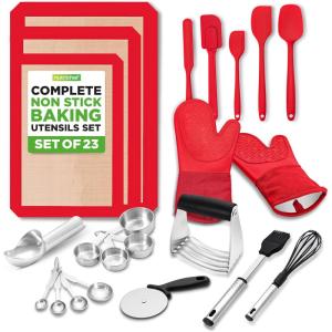 image:imageNutriChef 23Piece Baking Utensil Collection with Measuring Tools Silicone Mats Spatulas Whisk amp Oven Mitts  Complete Kitchen Utensils Set and Baking Tool Set Suitable for Home BakersBlack