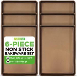 image:imageNutriChef 6 pcs Nonstick Cookie Sheet Premium Carbon Steel Baking Sheet with Rimmed Edges OvenSafe Cooking Pan for Roasting Baking amp Meal Prep EasyClean Professional Quality Design for Home Use