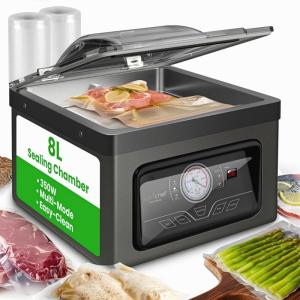 image:imageNutriChef Automatic Vacuum Sealer for Food 350W CommercialGrade Stainless Steel Food Vacuum Sealer for Meat Vegetables amp Sous Vide 8L Adjustable Chamber Includes 10 Reusable Bags 18 x 14 x 14