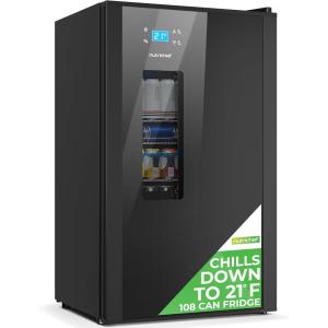 image:imageNutrichef Beer Fridge 108 Can Capacity  Freestanding Beverage Refrigerator with Glass Door for Beer amp Soda  Adjustable Temperature 21F to 64F  Adjustable Shelves  19 x 17 x 33 IN  Black