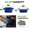 image:imageNutriChef 10 Enameled Cast Iron Bread Pan with Lid Oval Loaf Dutch Oven with Silicone Gloves OvenSafe to 500F for Baking Roasting Stewing amp More Dishwasher Safe BlueBlue