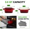 image:imageNutriChef 10 Enameled Cast Iron Bread Pan with Lid Oval Loaf Dutch Oven with Silicone Gloves OvenSafe to 500F for Baking Roasting Stewing amp More Dishwasher Safe BlueRed
