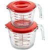 image:imageNutriChef 2 and 4 Cups Glass Measuring Cup Set with Lids 17 amp 34 oz  HeatResistant Borosilicate Liquid Measure Cups with EasyRead Scale for Cooking Baking and Food Storage Dishwasher Safe