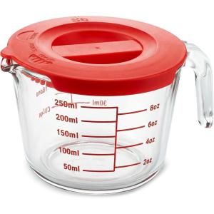 image:imageNutriChef 1 Cup Glass Measuring Cup with Lid 8 oz  HeatResistant Borosilicate Liquid Measure Cup with EasyRead Scale for Cooking Baking and Food Storage Dishwasher and Freezer Safe