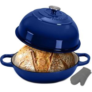 image:imageNutriChef 102 Enameled Cast Iron Bread Oven DomeShaped Sourdough Baking Pan with Handles amp Silicone Gloves OvenSafe to 500F Dishwasher Safe Dutch Oven Bread Pan RedBlue