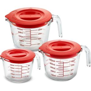 image:imageNutriChef 12 and 4 Cups Glass Measuring Cup Set with Lids 8 17 and 34 oz  HeatResistant Borosilicate Liquid Measure Cups with EasyRead Scale for Cooking Baking amp Food Storage Dishwasher Safe
