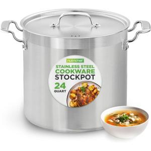 image:imageNutriChef Stainless Steel Stock Pot with Lid 24 Quart Large Stock Pot with Lid for Soup amp Stews Heavy Duty Stainless Steel Cookware Induction Base Ergonomic Handles Polished 188Stainless Steel