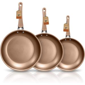 image:image3 Pcs Nonstick Fry Pan Set  HighQuality NonStick Basic Kitchen Cookware Set PFOAPFOS Free Compatible with Models NCCW14S and NCCW20S  NutriChef NCW14FP3SGold
