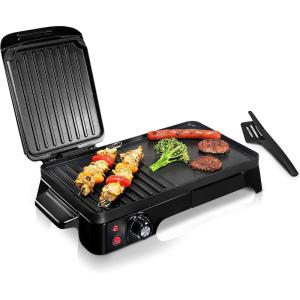 image:imageNutriChef Electric Griddle  Dual Hot Plate Cooktop Crepe Maker with Press Grill Nonstick Coating Rotary Temperature Control Plugin Operation amp Oil Tray for Kitchen amp Countertop PKGRIL43