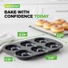 image:imageNutriChef Donut Mold  Nonstick Carbon Steel Donut Pan for Baking  6Cavity Tray with Bagel Mold Design  Oven Safe up to 450F  Stainless Steel 125 x 85 Inch Bakeware  Black1 Pan