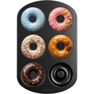 image:imageNutriChef Donut Mold  Nonstick Carbon Steel Donut Pan for Baking  6Cavity Tray with Bagel Mold Design  Oven Safe up to 450F  Stainless Steel 125 x 85 Inch Bakeware  Black1 Pan