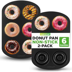 image:imageNutriChef Donut Mold  Nonstick Carbon Steel Donut Pan for Baking  6Cavity Tray with Bagel Mold Design  Oven Safe up to 450F  Stainless Steel 125 x 85 Inch Bakeware  Black2 Pan
