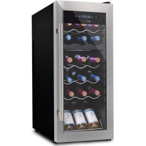 image:imageNutriChef 18 Bottle Wine Fridge  Dual Zone Wine Chiller  Adjustable Temperature 41F to 64F  Ultra Quiet Operation  Wine Cooler For Home amp Office  Free Standing 32x13x19 IN  Black