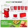 image:imageNutriChef 5 in 1 Cheese Grater amp Shredder  5 Different Blades for Thin Thick Julienne Strips Wavy amp Straight Strips  Includes Hand Crank Strong Suction Base amp Storage Container  WhiteRed