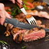 image:imageSereneLife Stainless Steel Knife Set 8 Pcs  NonStick Coating Sharp Serrated Blades Professional Kitchen Set RustResistant Dishwasher Safe Ideal for BBQ amp Grilling YellowGray