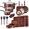 image:imageNutriChef Non Stick Cookware with Baking Pans Set 20 Piece  Complete kitchen set with pots pans bakeware utensils and tempered glass lids in durable aluminum with easyclean designBrown