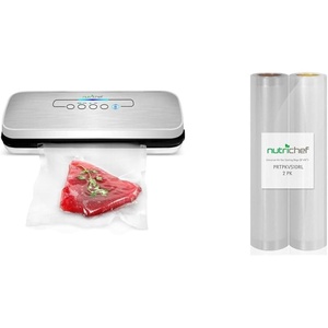 image:imageNutriChef Two 8 X 10 4 mil Premium Vacuum Rolls  Commercial Grade Food Storage Sealer wAutomatic Vacuum Air Sealing System Reusable Sealer For Food Preservation