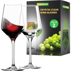image:imageNutriChef 7 oz Crystal Wine Glasses Set of 2 Elegant Large Red Wine Glasses with Stem for White amp Red Wine Seamless 100 LeadFree Glassware Dishwasher Safe Drinkware for Everyday UseSet of 2 7oz