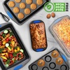 image:imageNutriChef 6Piece Baking Pan Set  PFOA PFOS PTFE Free Flexible Nonstick Golden Coating Carbon Steel Bakeware  Professional Home Kitchen Bake Cookie Sheet Stackable Tray wRed Silicone HandlesGray