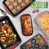 image:imageNutriChef 6Piece Baking Pan Set  PFOA PFOS PTFE Free Flexible Nonstick Golden Coating Carbon Steel Bakeware  Professional Home Kitchen Bake Cookie Sheet Stackable Tray wRed Silicone HandlesBlack