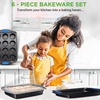 image:imageNutriChef 6Piece Baking Pan Set  PFOA PFOS PTFE Free Flexible Nonstick Golden Coating Carbon Steel Bakeware  Professional Home Kitchen Bake Cookie Sheet Stackable Tray wRed Silicone HandlesGray