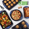 image:imageNutriChef Baking Set 10Piece Dark Blue with Blue Silicone Handles  Baking Tray Bread Baking Mould Muffin Mould NonStick Carbon Steel Stackable Oven Safe up to 230 C Dishwasher Safe